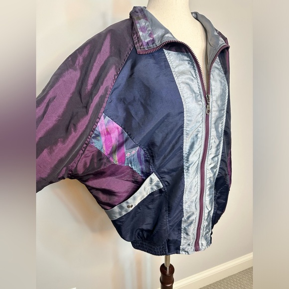 Sz M New York Classics nylon vintage retro track jacket full zip purple grey 90s - Picture 2 of 8